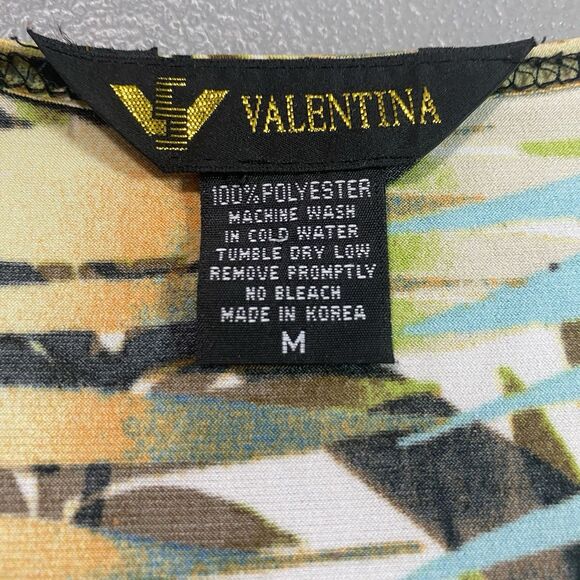 VALENTINA Top Scoop Neck 3/4 Sleeve Rhinestone Tropical Blouse Womens M Green - Picture 3 of 8